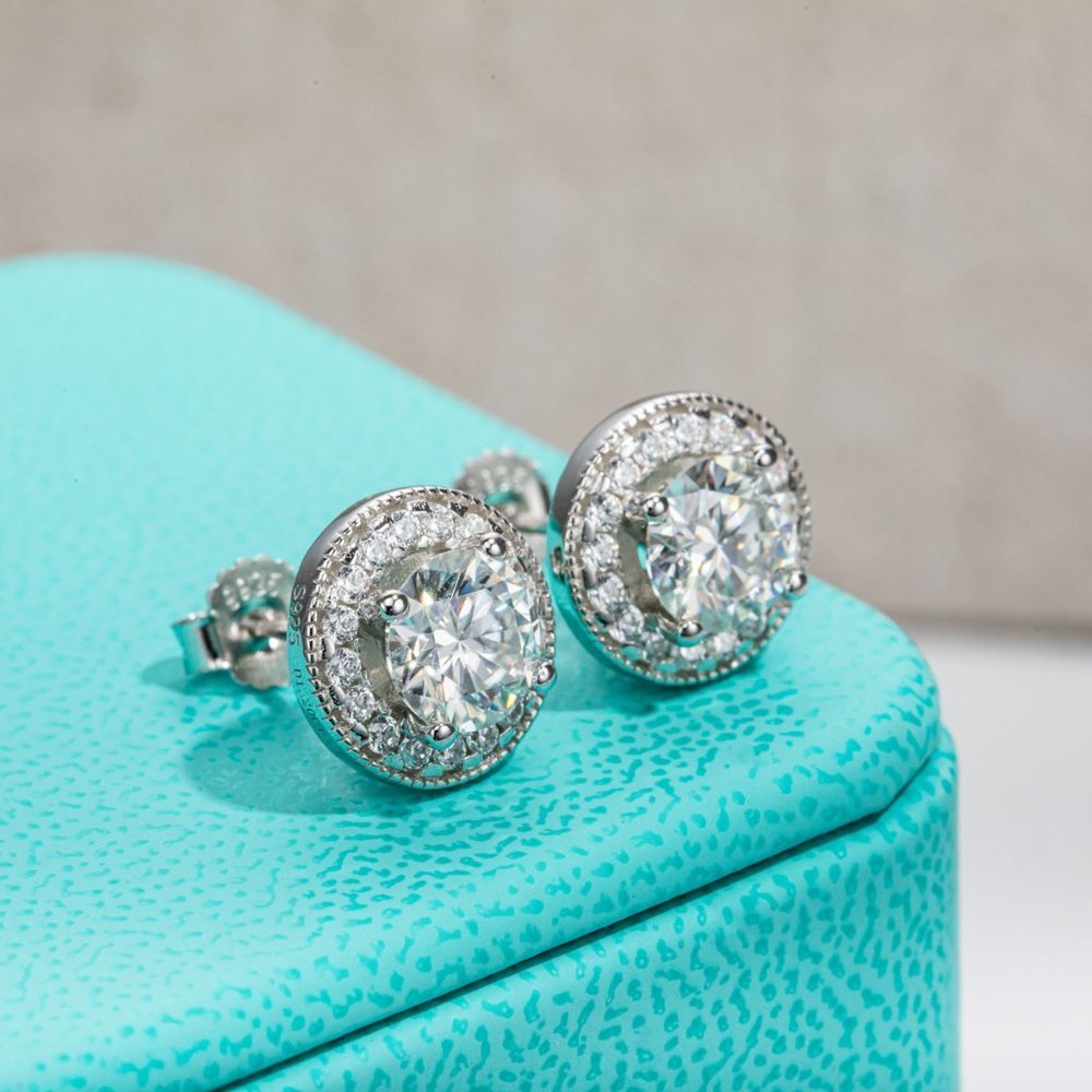 Certified 2.4 ct. t.w.  Moissanite Diamond Halo Stud Earrings NEW - Picture 7 of 11